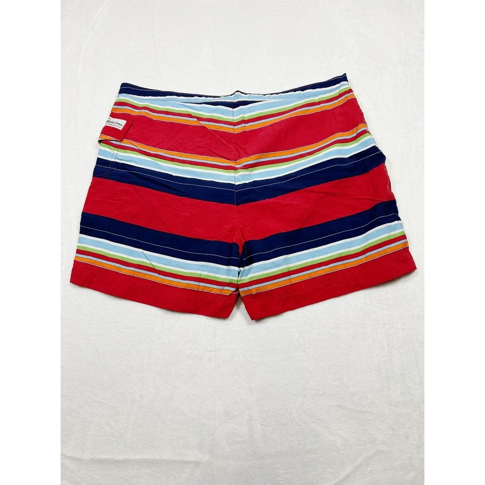 Polo Sport Ralph Lauren Mens Red Striped Swim Trunks Board Shorts 34